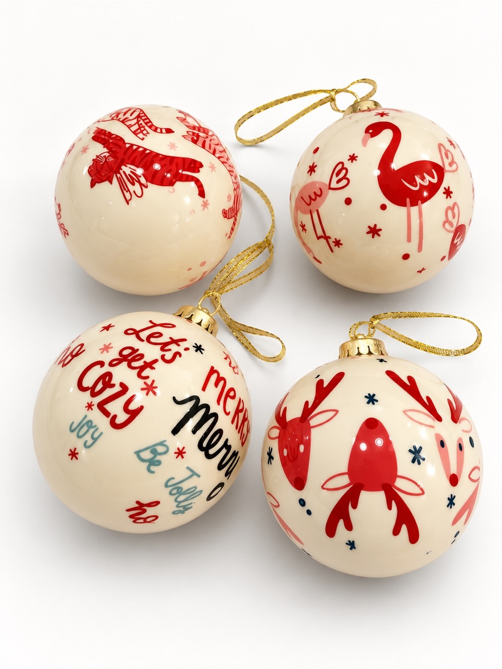 Holiday Lane 4 Piece Glass Ornament Set